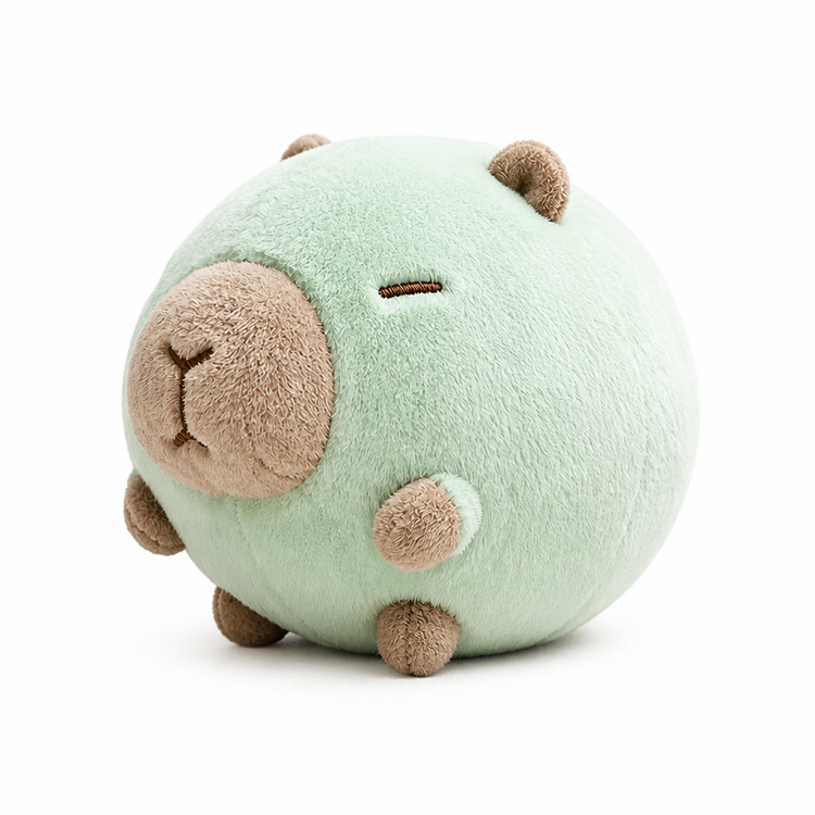 Cuscino coccole in peluche capibara rotondo verde menta
